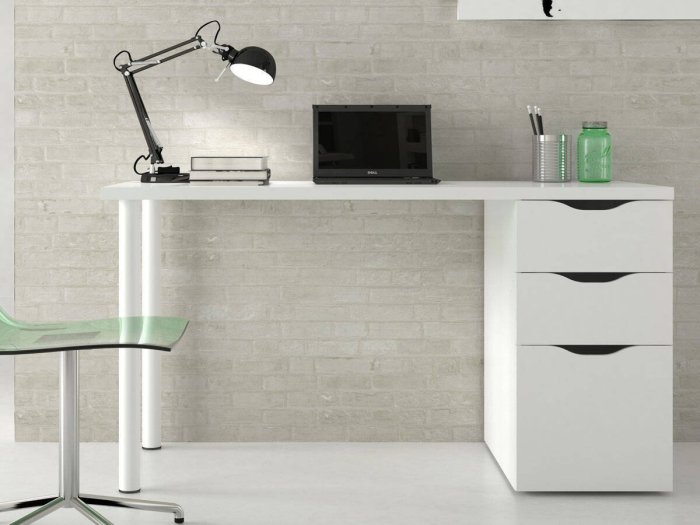 Mesa de estudio Ambar blanca con 3 cajones