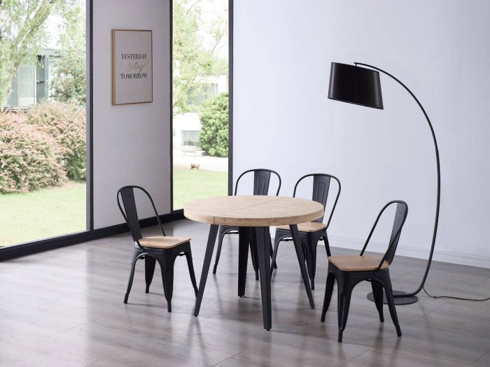 Mesa comedor redonda extensible Silvana roble-negro